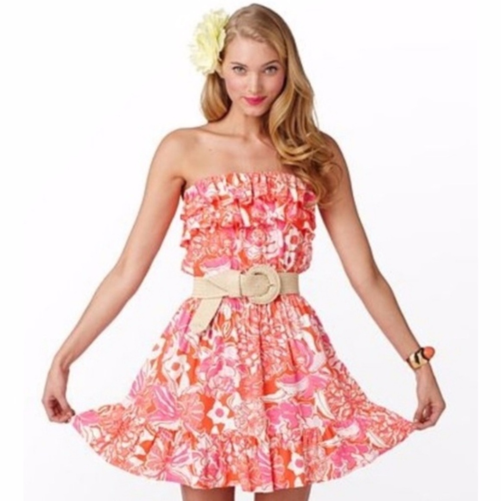 LILLY PULITZER Strapless Floral Mini Dress XL GUC